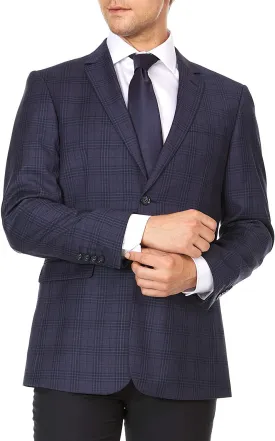 Adam Baker Men's Single Breasted 100% Wool Ultra Slim Fit Blazer/Sport Coat - Navy Tweed