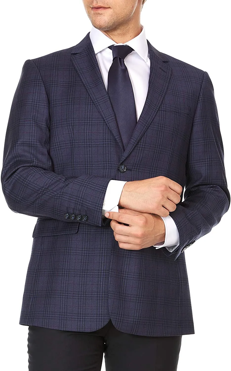 Adam Baker Men's Single Breasted 100% Wool Ultra Slim Fit Blazer/Sport Coat - Navy Tweed
