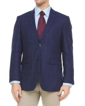 Adam Baker Men's Single Breasted 100% Wool Ultra Slim Fit Blazer/Sport Coat -Navy Windowpane
