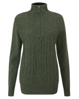 Alan Paine Womens Cora Cable Front Quarter Zip Mock Neck Sweater