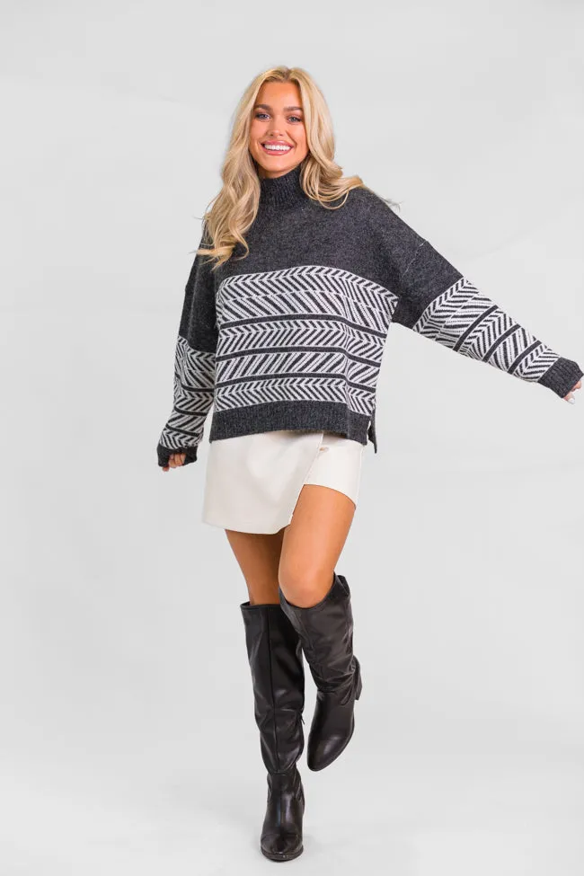 Back And Forth Charcoal Printed Mock Neck Sweater SALE