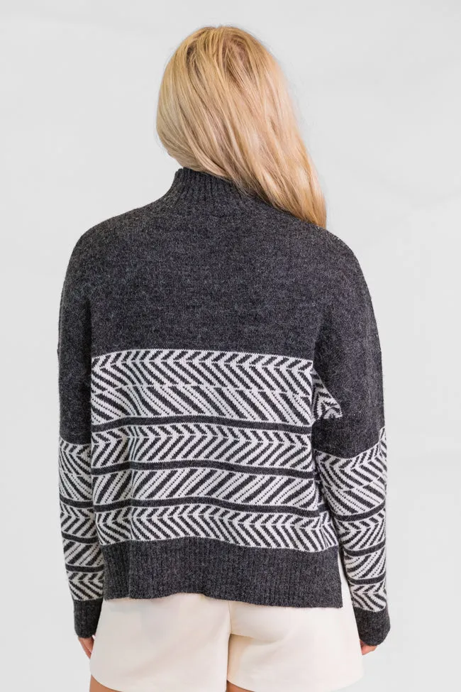 Back And Forth Charcoal Printed Mock Neck Sweater SALE