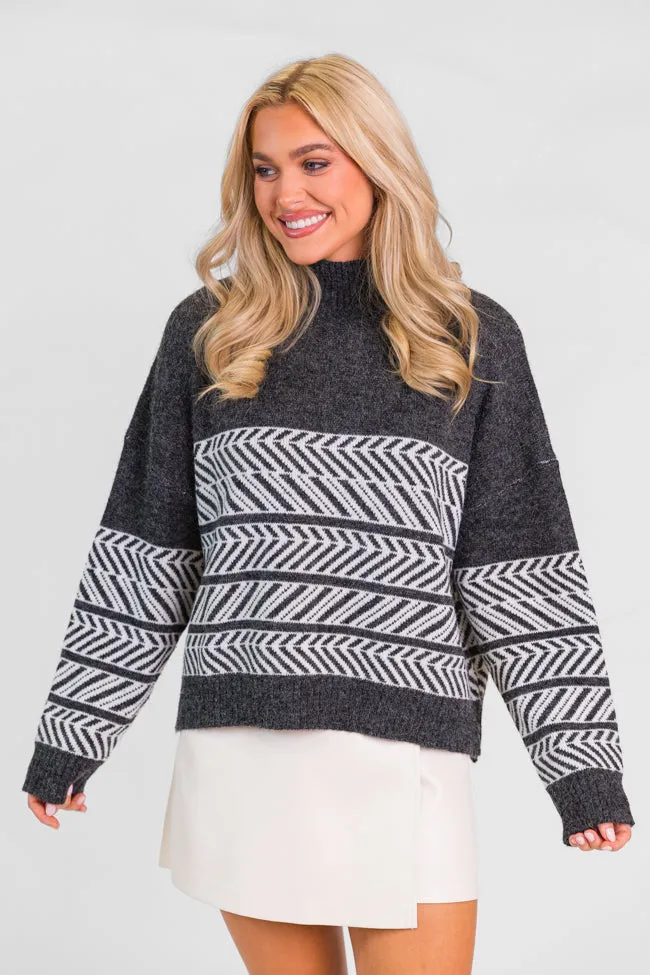 Back And Forth Charcoal Printed Mock Neck Sweater SALE