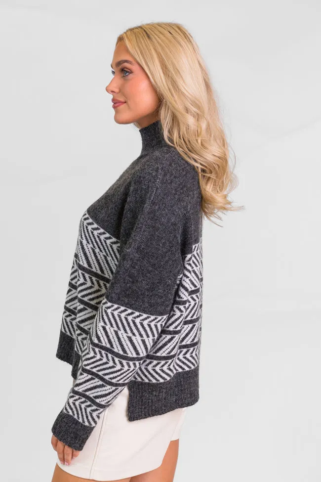 Back And Forth Charcoal Printed Mock Neck Sweater SALE