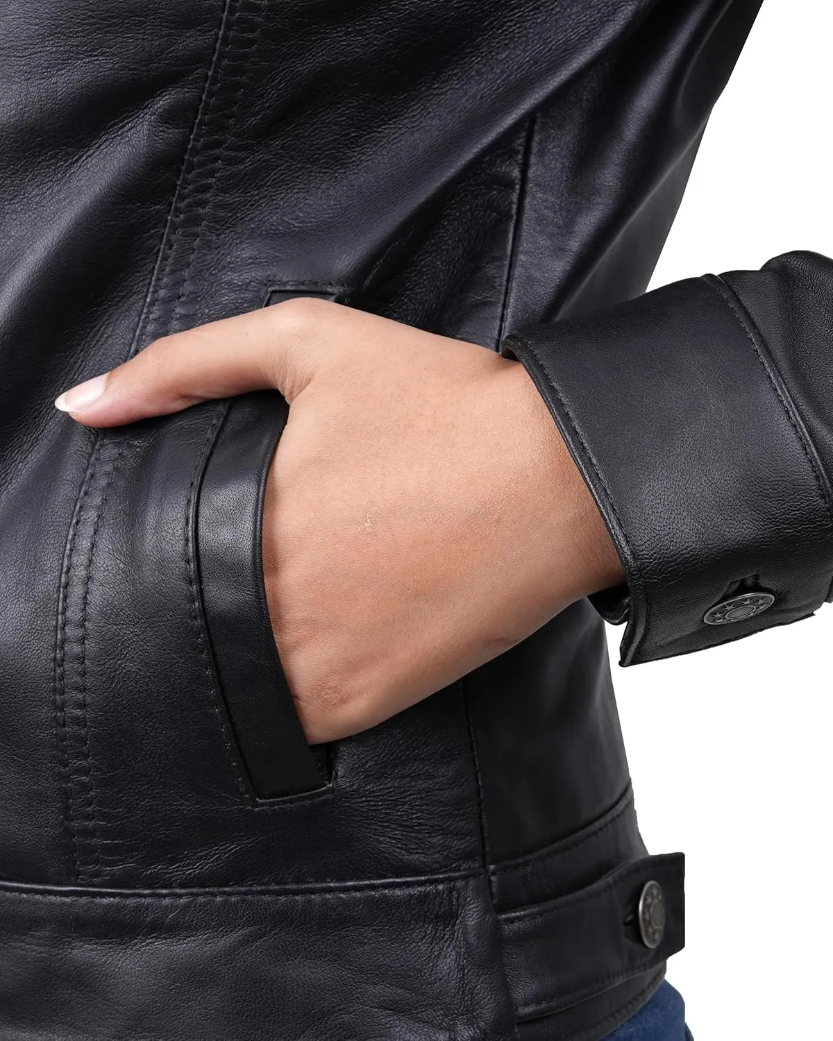 Blingsoul Shirt Collar Leather Jacket Womens, Real Lambskin Leather Jacket for Women