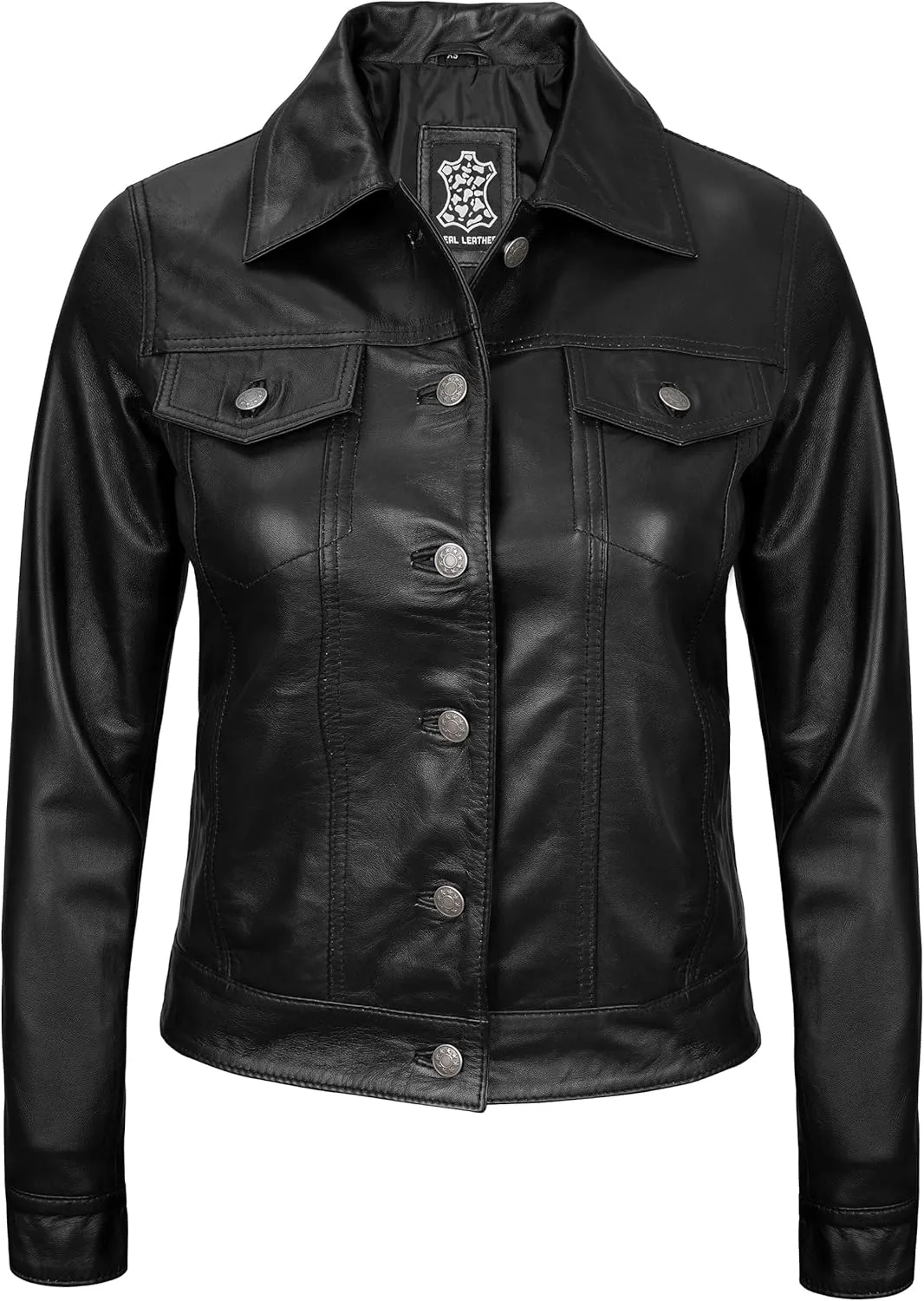 Blingsoul Shirt Collar Leather Jacket Womens, Real Lambskin Leather Jacket for Women