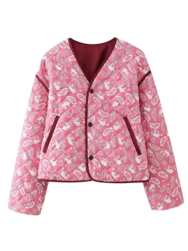 Blue Zone Planet |  Candice's Botanical Print  Quilted Thin Coat Jacket