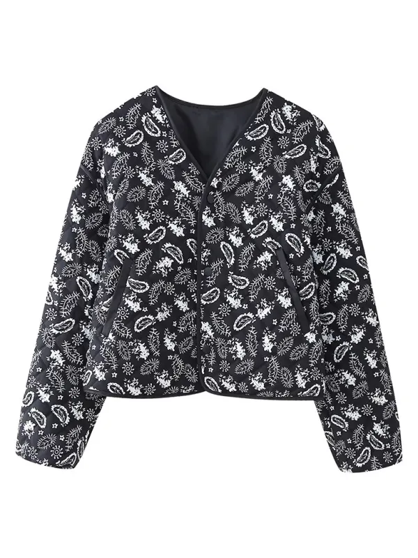 Blue Zone Planet |  Candice's Botanical Print  Quilted Thin Coat Jacket