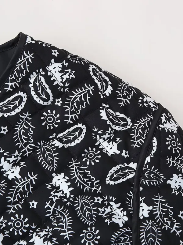Blue Zone Planet |  Candice's Botanical Print  Quilted Thin Coat Jacket