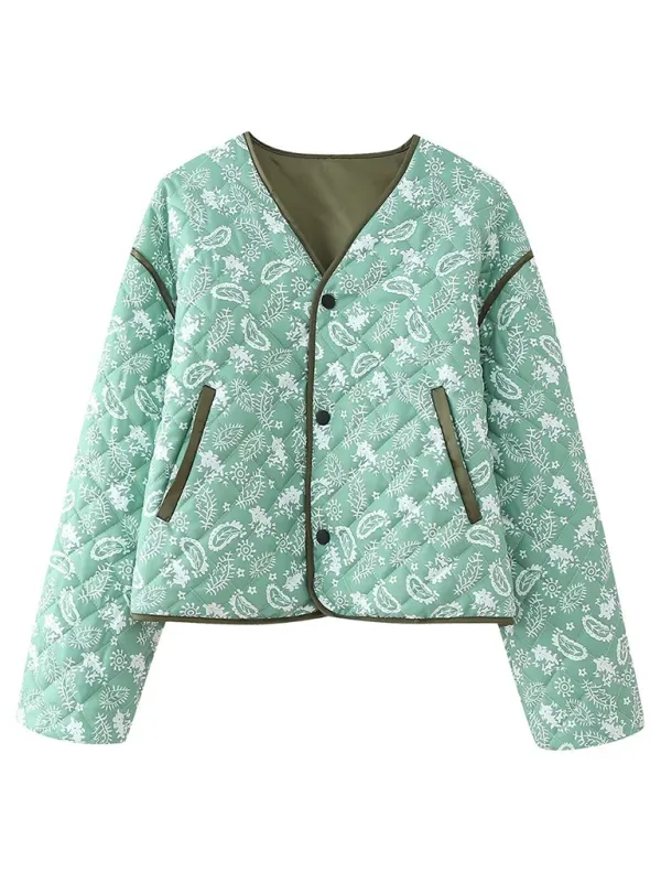 Blue Zone Planet |  Candice's Botanical Print  Quilted Thin Coat Jacket