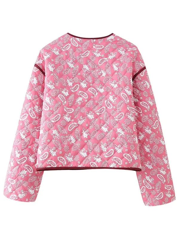 Blue Zone Planet |  Candice's Botanical Print  Quilted Thin Coat Jacket