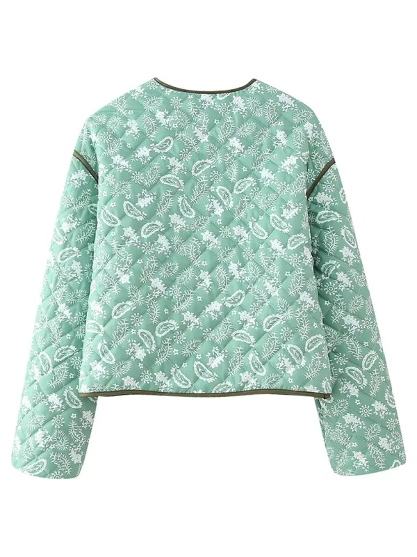Blue Zone Planet |  Candice's Botanical Print  Quilted Thin Coat Jacket