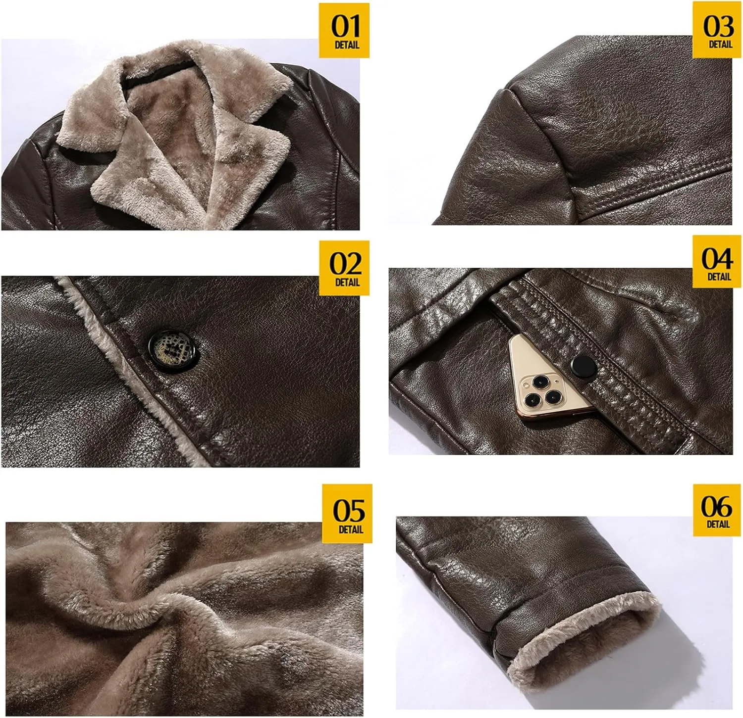 Bomber Faux Leather Jacket Winter Coat For Men Real Shearling B3 Bomber Jacket Winter Padded Windbreaker Necklaces