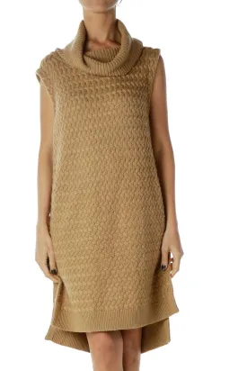 Brown Cable Knit Cowl Neck Sweater