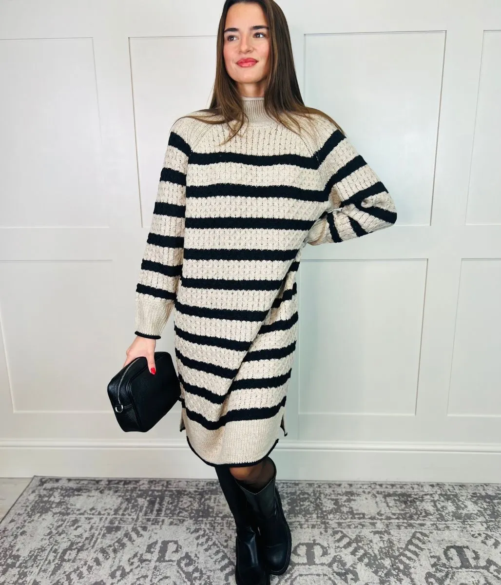 Cable Knitted Striped Midi Dress