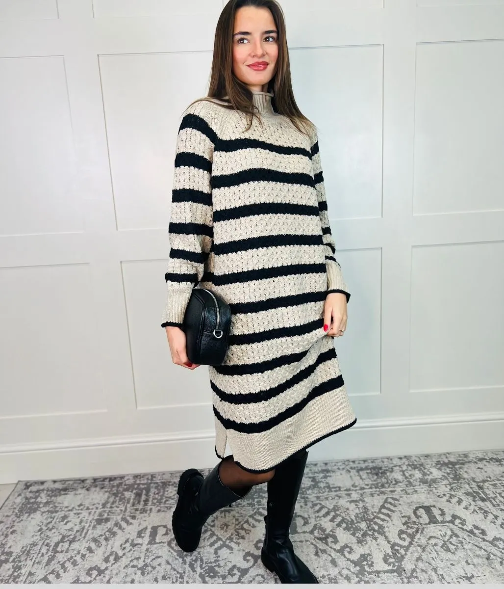 Cable Knitted Striped Midi Dress