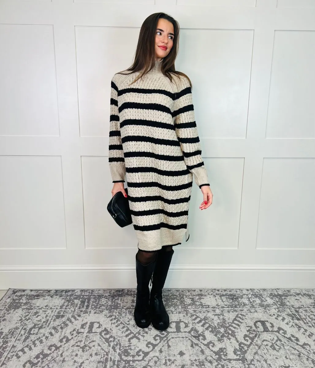 Cable Knitted Striped Midi Dress
