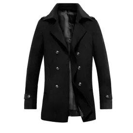 Classic Men's Wool Button Windproof Pea Coat