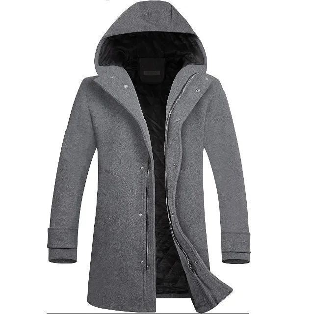 Classic Men's Wool Button Windproof Pea Coat
