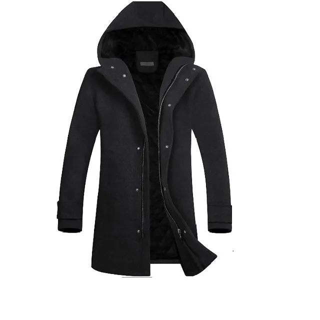 Classic Men's Wool Button Windproof Pea Coat