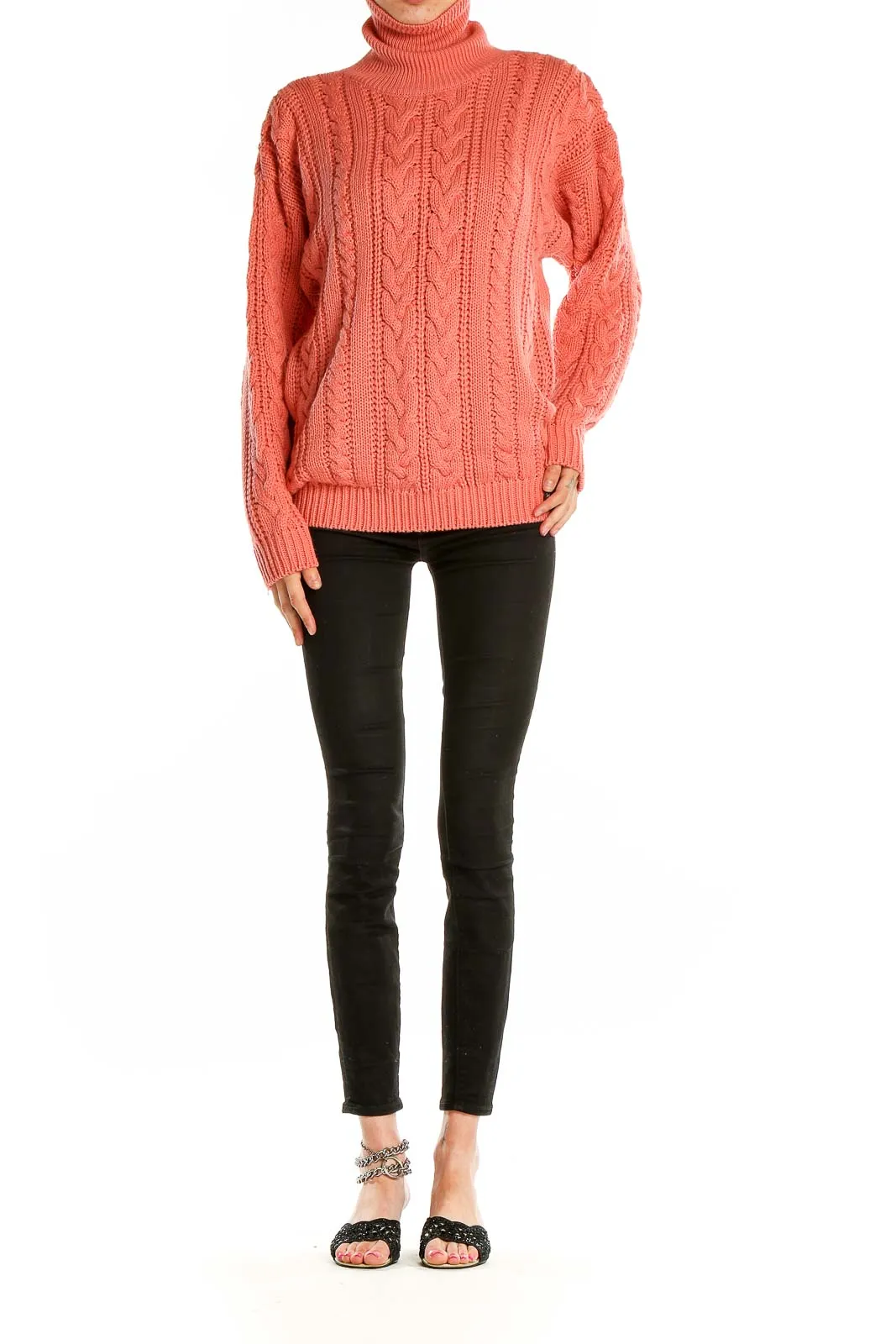 Coral Cable Knit Turtleneck Sweater
