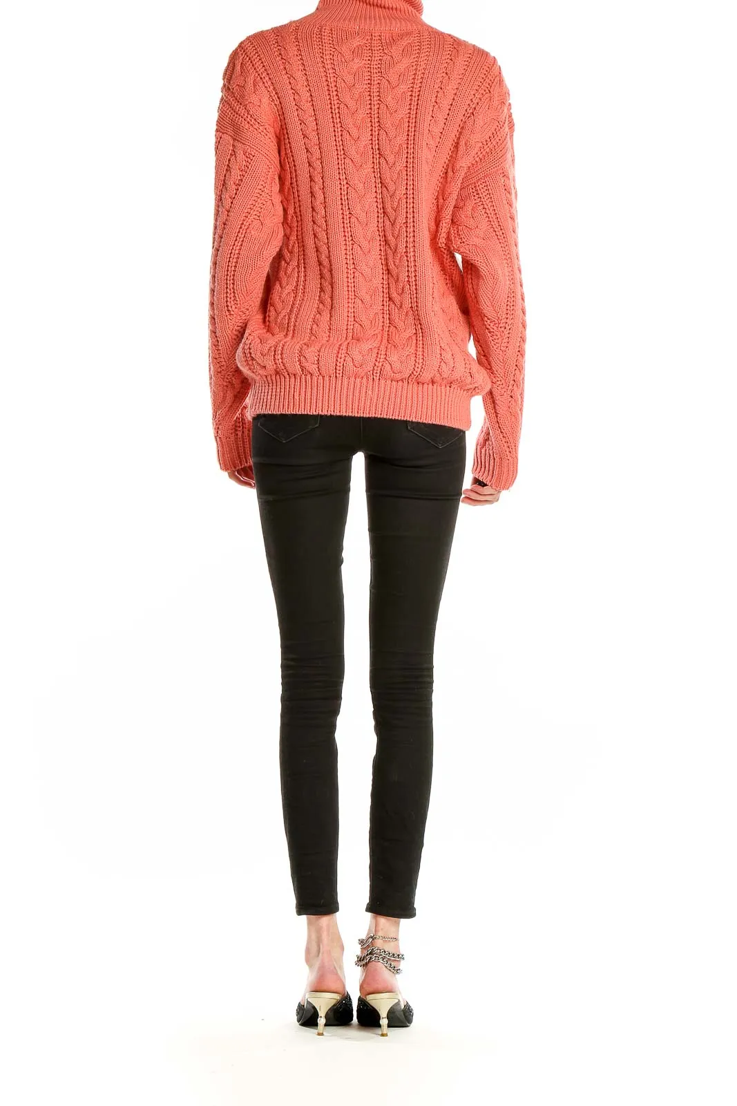 Coral Cable Knit Turtleneck Sweater