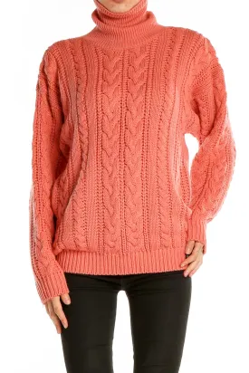 Coral Cable Knit Turtleneck Sweater