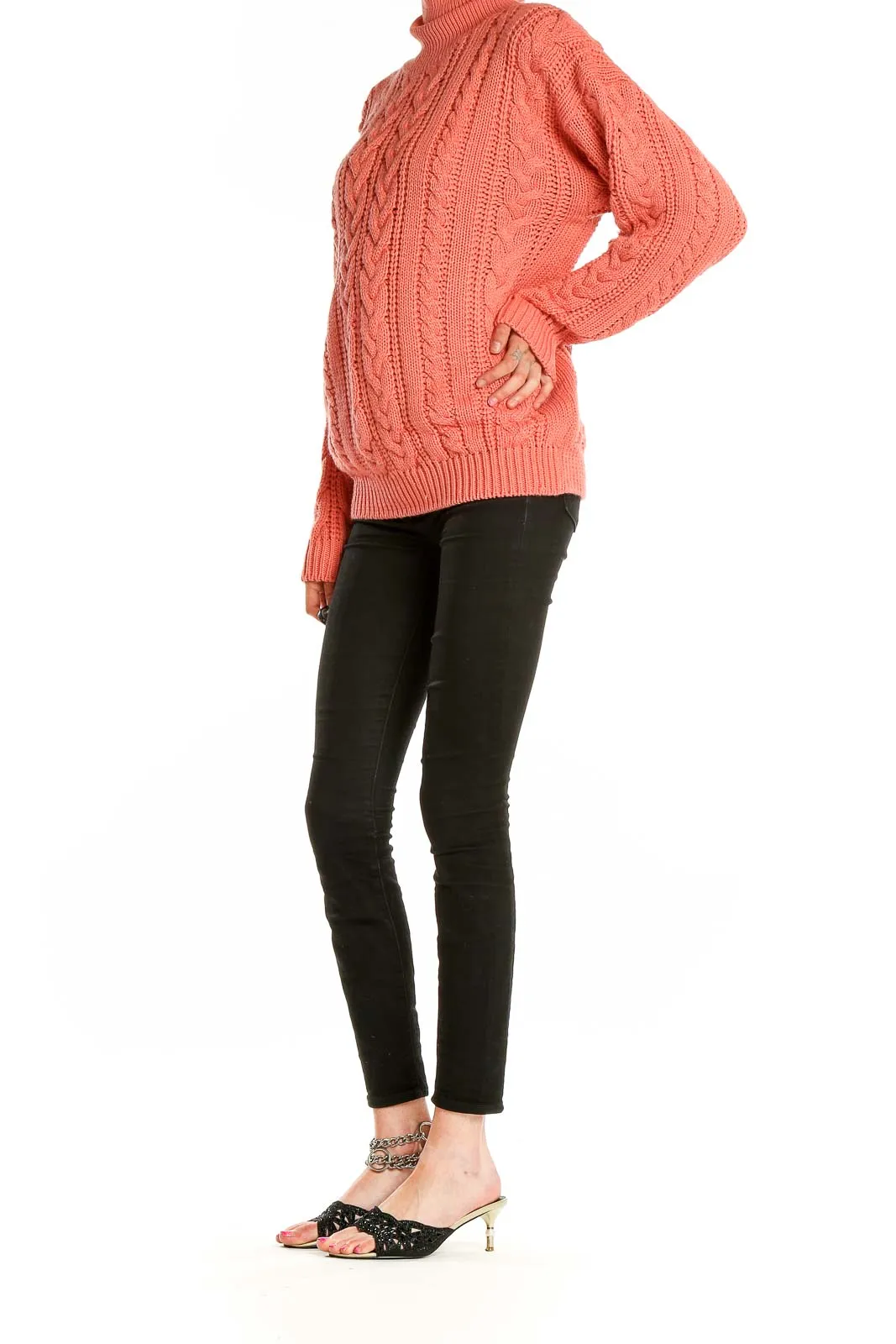 Coral Cable Knit Turtleneck Sweater