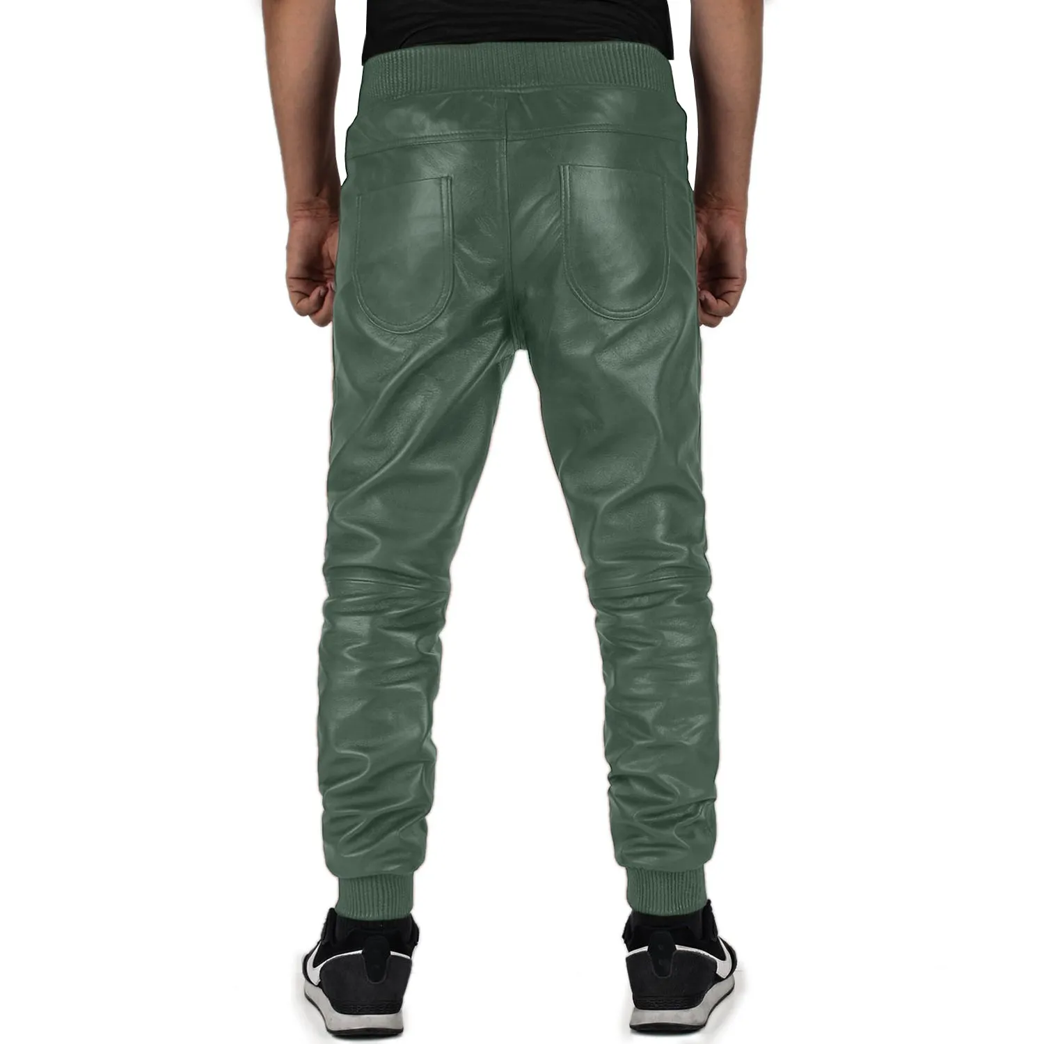 Delara Men's Green Faux Leather Pants