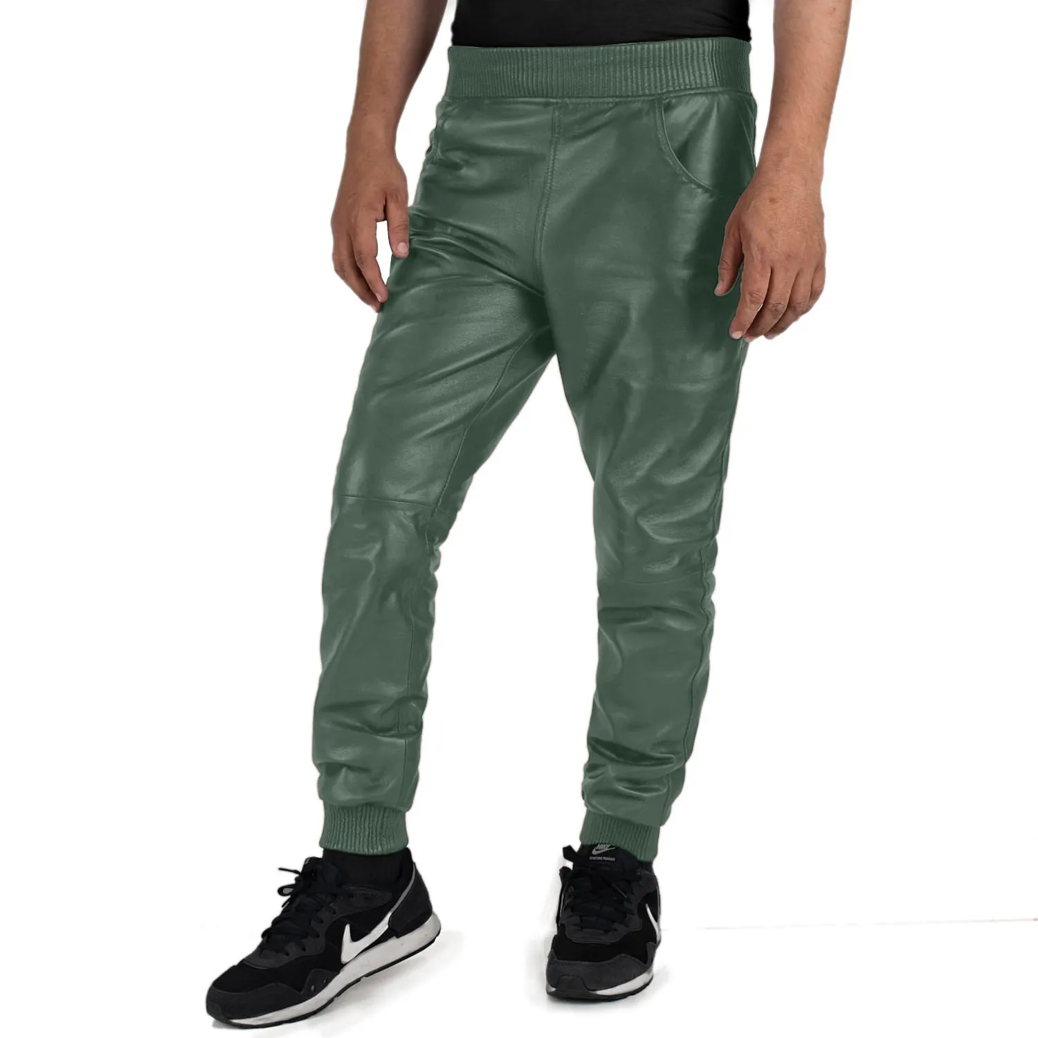 Delara Men's Green Faux Leather Pants