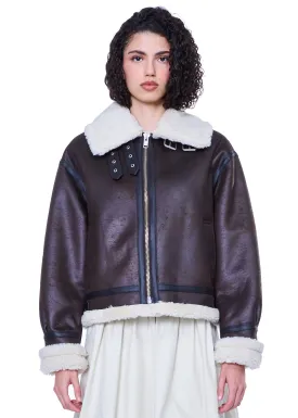 Dunst Unisex Loose Fit Line Shearling Jacket in Brown