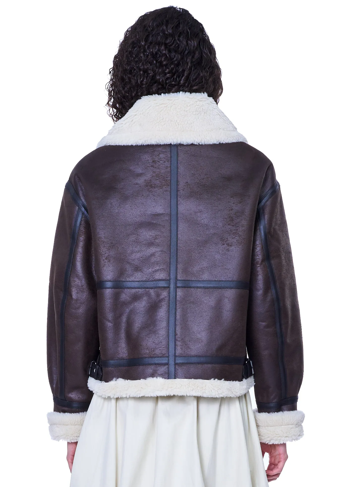 Dunst Unisex Loose Fit Line Shearling Jacket in Brown