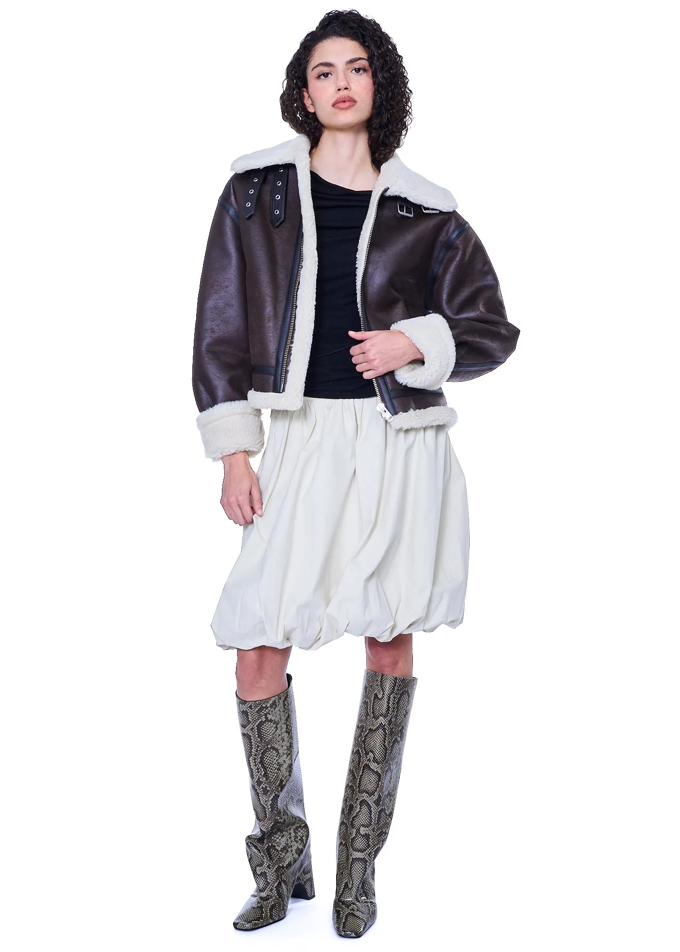 Dunst Unisex Loose Fit Line Shearling Jacket in Brown