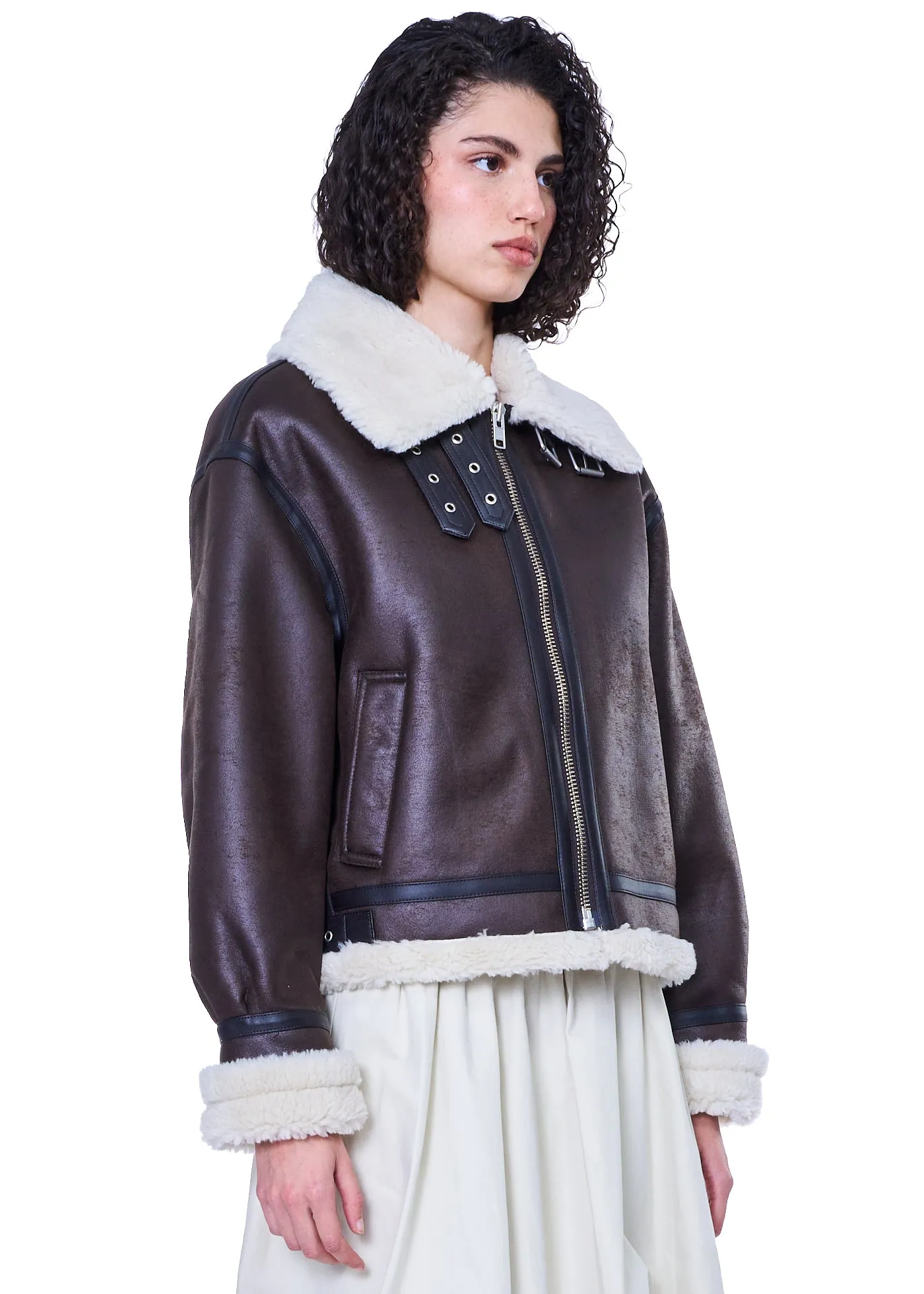 Dunst Unisex Loose Fit Line Shearling Jacket in Brown