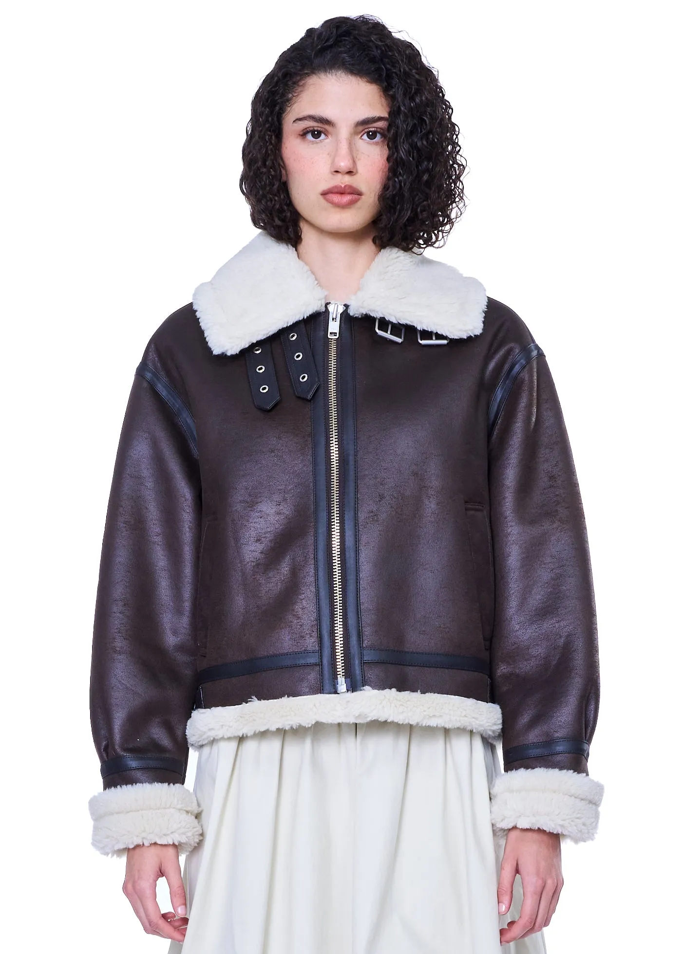 Dunst Unisex Loose Fit Line Shearling Jacket in Brown