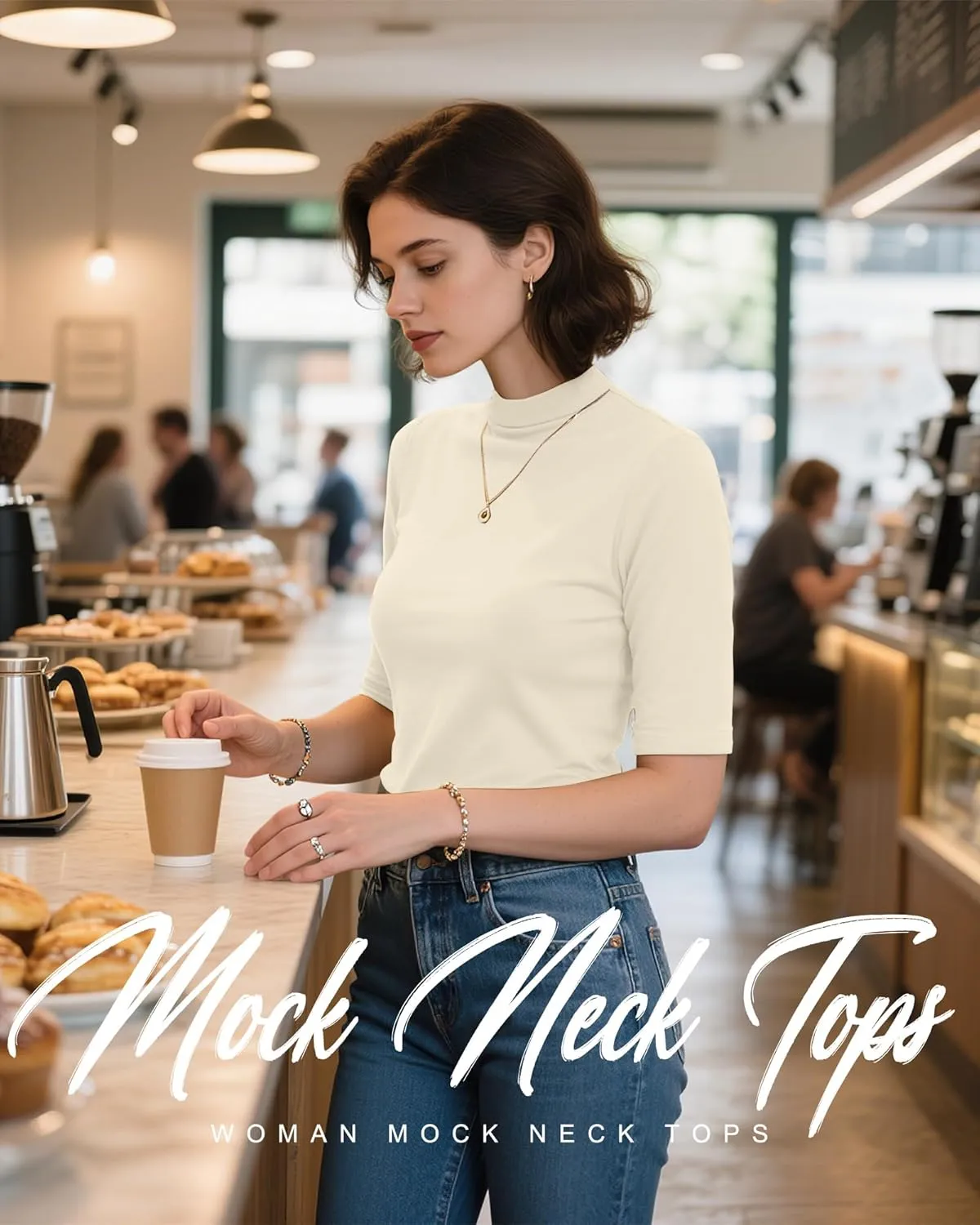 Ficerd 2 Pack Women's Mock Turtleneck T Shirts, Half Sleeve Business Casual Tunic Tops Slim Fit Summer Basic Dressy Tee Shirt