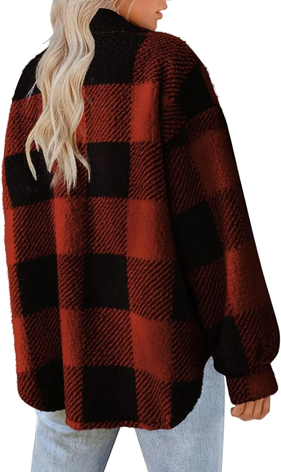Flannel Jacket Women Button Down Sherpa Fleece Jacket Plus Size Plaid Shacket Soft Fluffy Fuzzy Sweater Outerwear