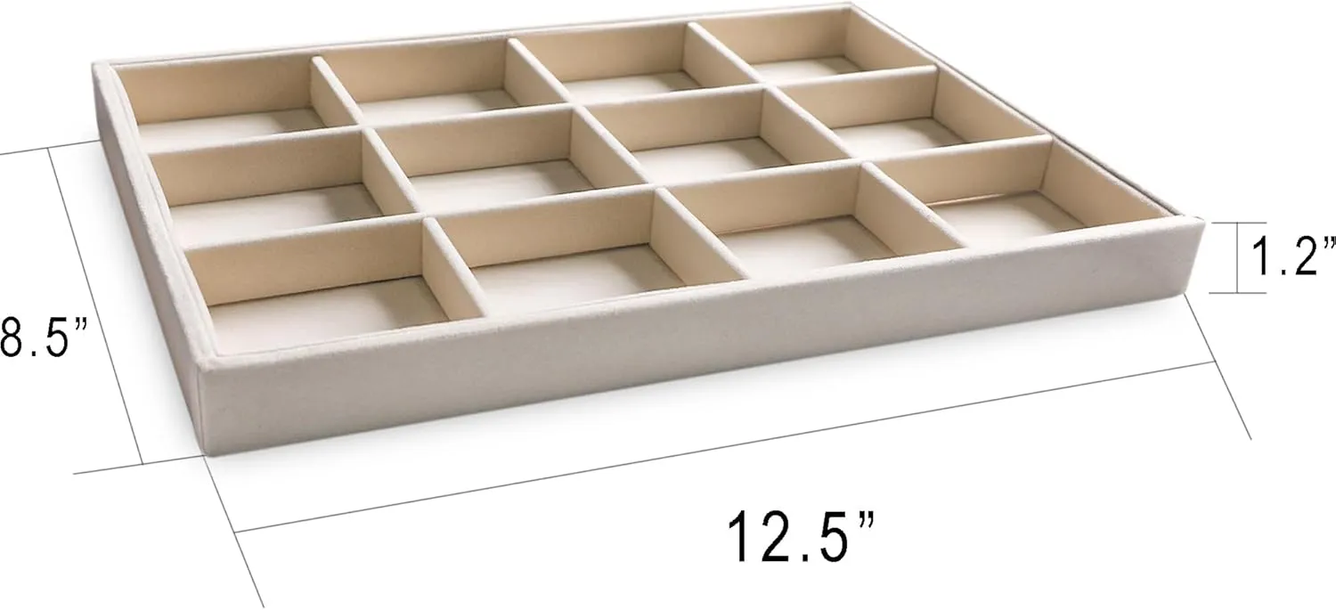 Frebeauty Stackable Velvet Jewelry Organizer Trays for Drawers Inserts Jewelry Storage Tray Display Case, Stud Earrings Bracelets Necklace Rings Accessories Trays for Women Girls(Set of 2 Beige)