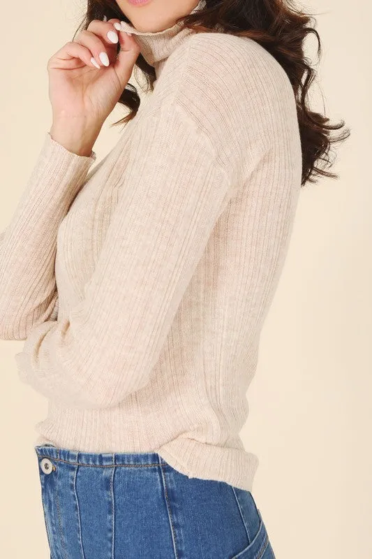 FS Clearance Merino Wool blended mock neck sheer sweater