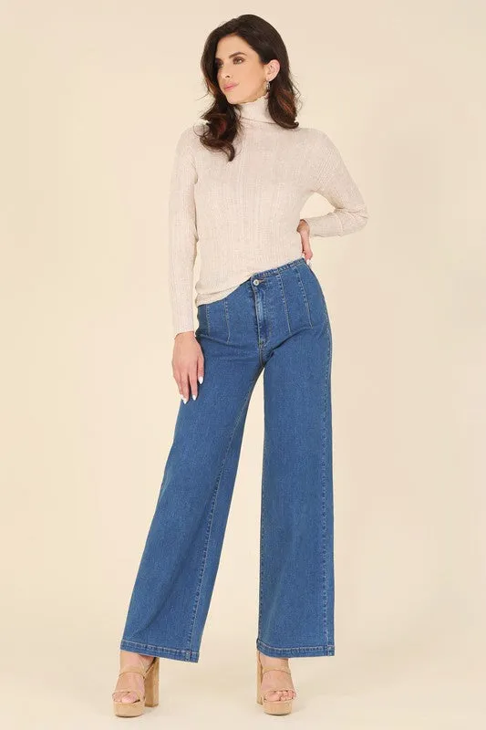 FS Clearance Merino Wool blended mock neck sheer sweater
