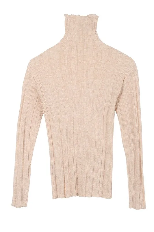 FS Clearance Merino Wool blended mock neck sheer sweater