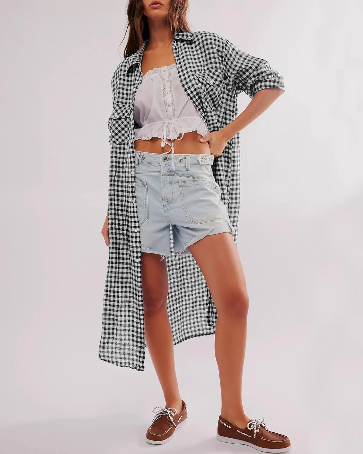 Gacaky Women's Lightweight Casual Loose Long Sleeve Button Down Striped Maxi Shirt Dress with Pockets