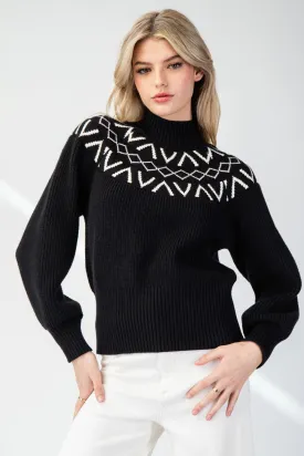 GEOMETRIC MOCK NECK SWEATER