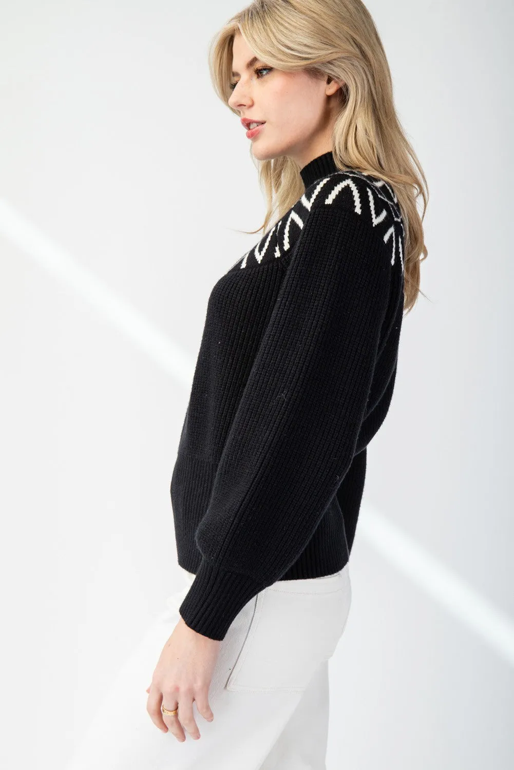 GEOMETRIC MOCK NECK SWEATER