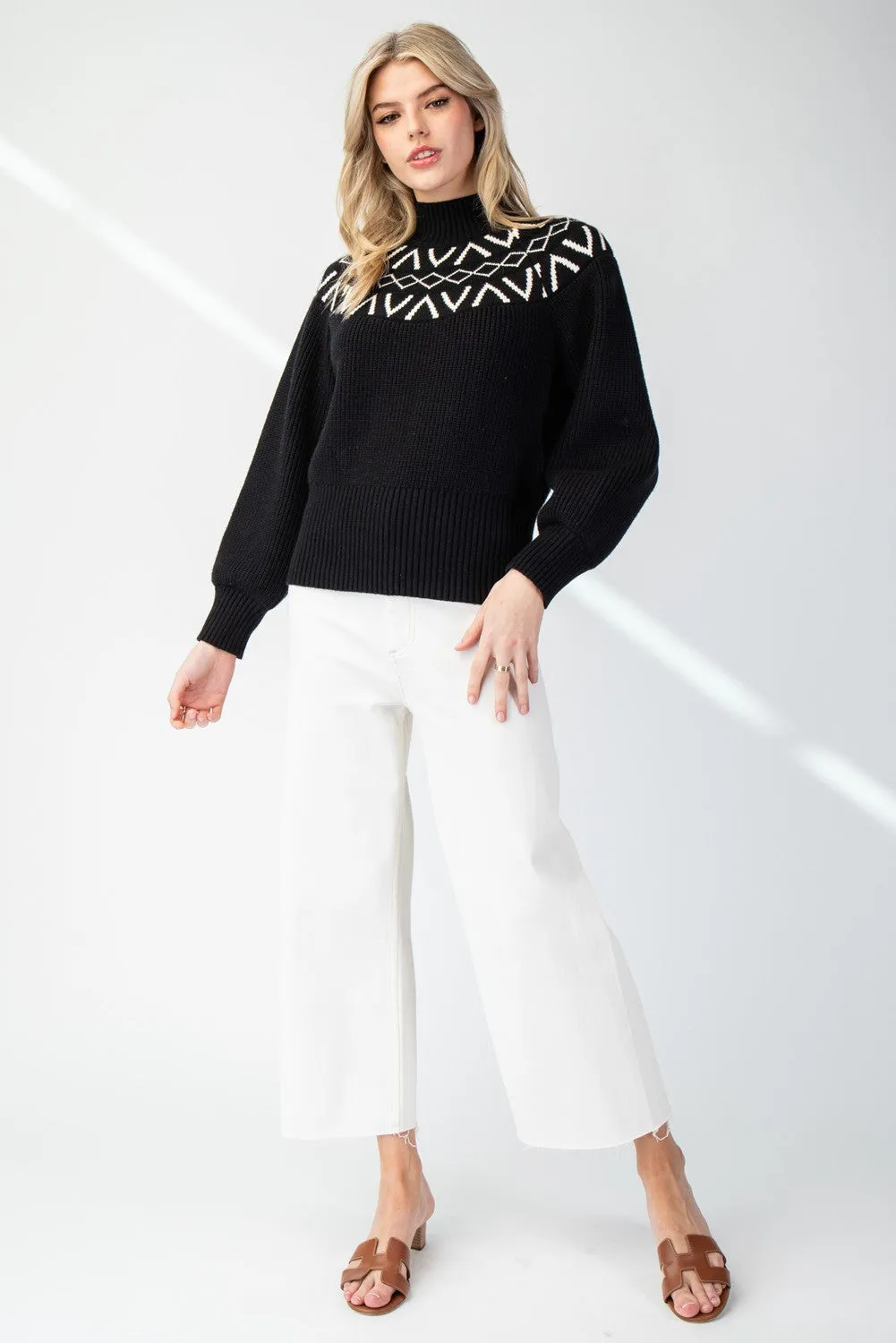 GEOMETRIC MOCK NECK SWEATER