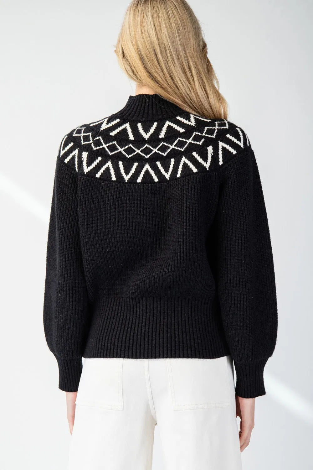 GEOMETRIC MOCK NECK SWEATER