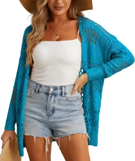 GRECERELLE 2025 Women Summer Crochet Boho Long Sleeve Lightweight Oversized Open Front Cardigan Sweaters Kimonos Tops