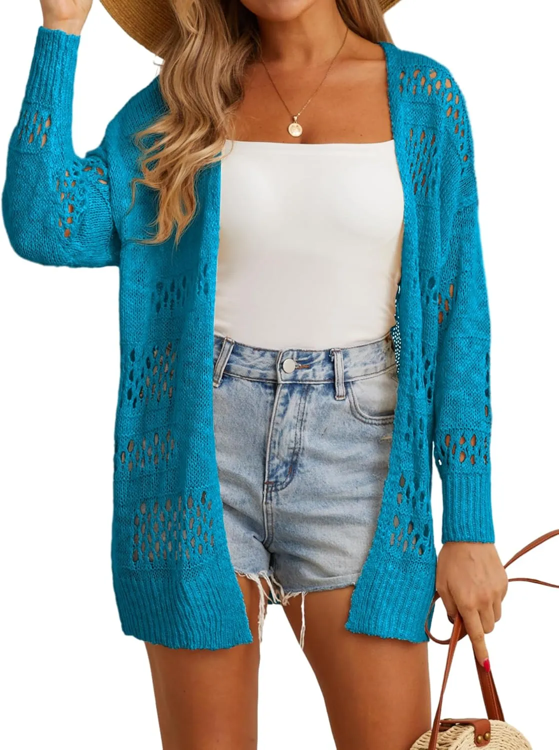 GRECERELLE 2025 Women Summer Crochet Boho Long Sleeve Lightweight Oversized Open Front Cardigan Sweaters Kimonos Tops