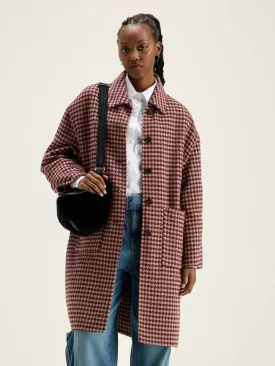 Joanne Ecru/Maroon Houndsthooth Coat