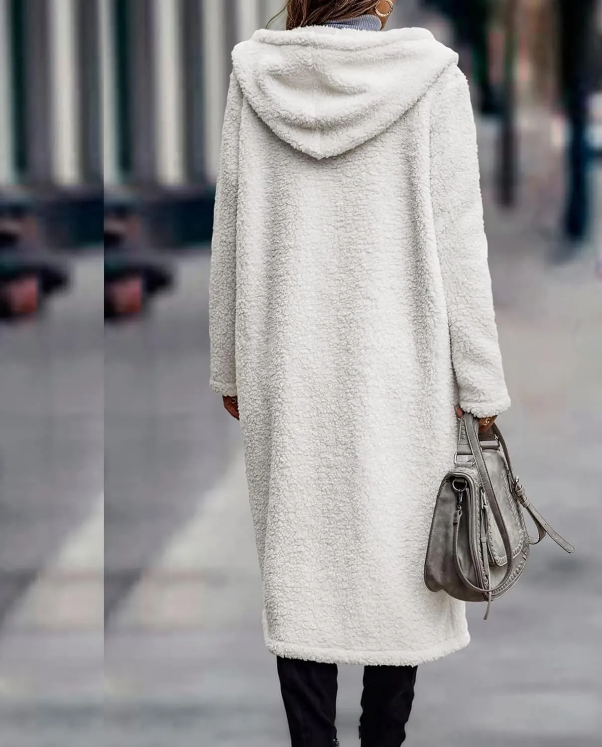 Ladies Cozy Winter Teddy Bear Long Coats for Women 2024 Fashion Oversized Jacket Fuzzy Fleece Faux Fur Sherpa